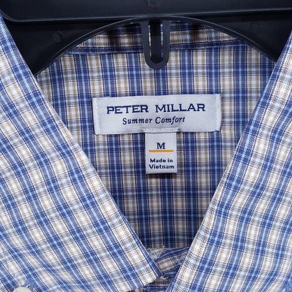 PETER MILLAR Shirt Mens Medium Blue Check Summer Comfort Prairie Performance - Picture 4 of 11